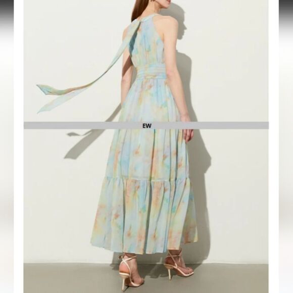 Halter Neck Ruffle Maxi Dress With Adjustable Neck Tie Size Small - Picture 12 of 16